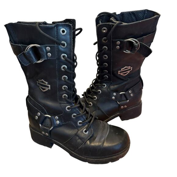 Harley-Davidson Women's Eda Leather Motorcycle Boot Black - 8.5 Grunge Moto Goth - Picture 1 of 12